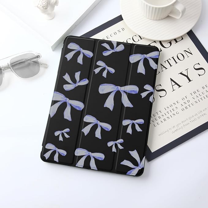 JOYLAND Blue Bow Pad Case Black Case for iPad Pro 2018/2020/2021with Pencil Holder-Auto Wake/SleepAnti-Scratch Shockproof Premium Folio Stand Case for iPad Pro 11 inch