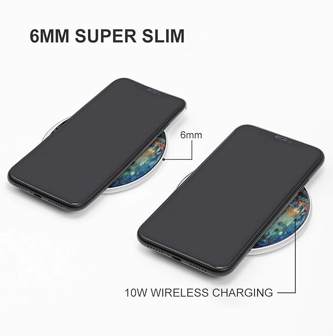 Colored Painting Wireless Charger Fast Wireless Charging Pad with USB Cable 10W Anti-Slip Magnetic Wireless Charger Portable Slim Charger Puck Travel Charging Station