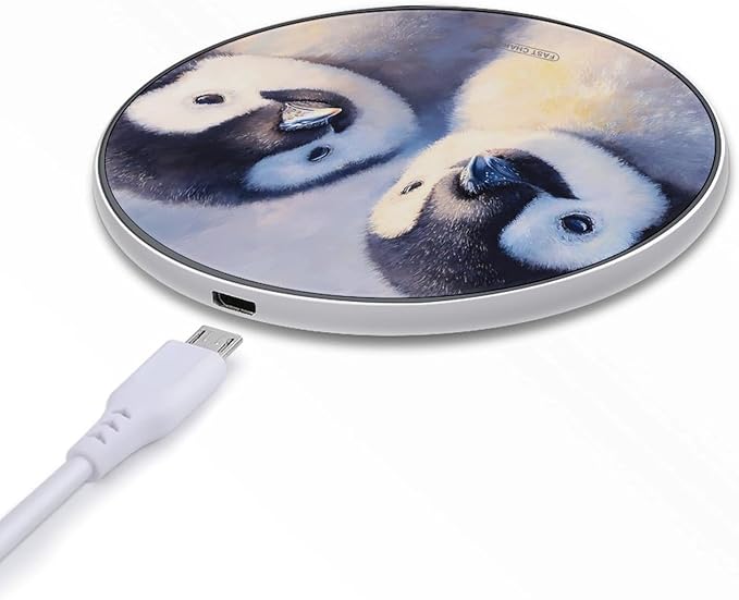 Fluffy Penguins Fast Portable Charger 10W Funny Graphic Phone Charging Pad with USB Cable