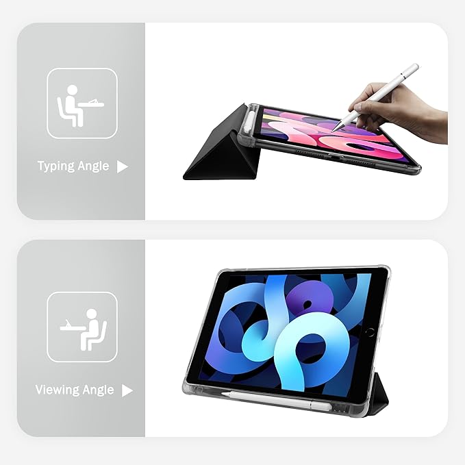 Idocolors Case for iPad 11 inch (A16 Chip) 2025 Generation 11th / iPad 10.9 inch 2022 10th Gen Built-in Pencil Holder with Soft TPU Shockproof Back Shell Auto Wake/Sleep Blue Bows-Black