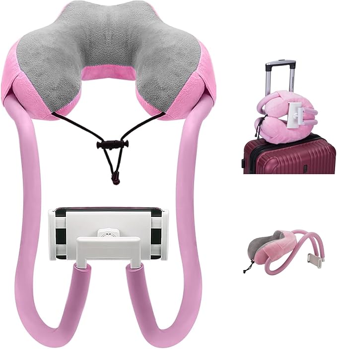 Neck Pillow Phone HolderLazy Gooseneck Cell Phone Stand with 360 ClipUniversal Mobile Phone Tablet Stand for iPhone 15 14/14 Pro Max/13 (Pink)