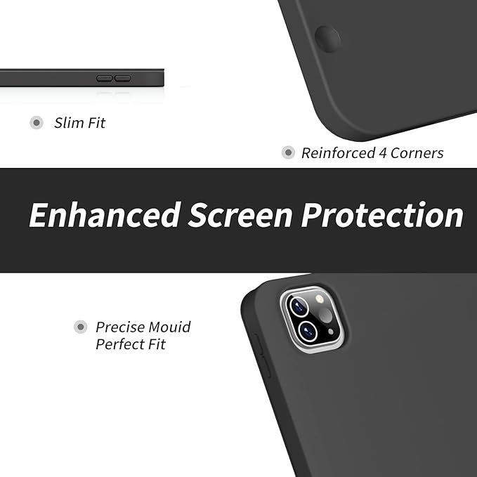 Aoub New iPad Pro 12.9 Case 6th Generation 2022 / 5th Gen 2021/ 4th Gen 2020 with Built-in Pencil Holder Auto Wake/Sleep Slim Stand Soft Back Shell Smart Cover for iPad Pro 12.9 Inch Black