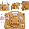 3D Cute Press Capybara Case for iPad 10th Generation (2022) 10.9 inch/iPad (A16) 11th 2025 11”Kawaii Cartoon Character Capybara Soft Silicone Rotating Stand Case with Lanyard for Kids Girls Women