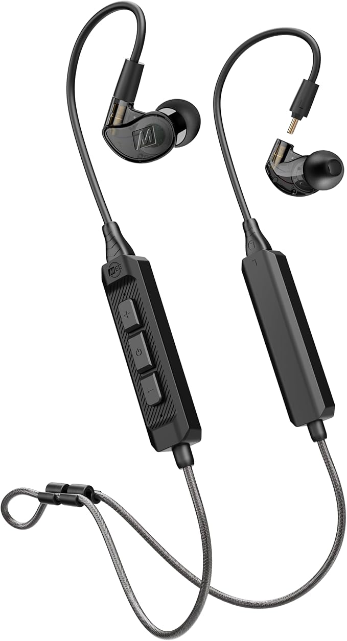 MEE audio M6 PRO Musicians' In-Ear Monitors Wired + Wireless Combo Pack: Includes IEMs 2 Audio Cables and BT3 Hi-Res Bluetooth Audio Adapter w/aptX LDAC Auracast Support &amp Built-In Headset (Bl