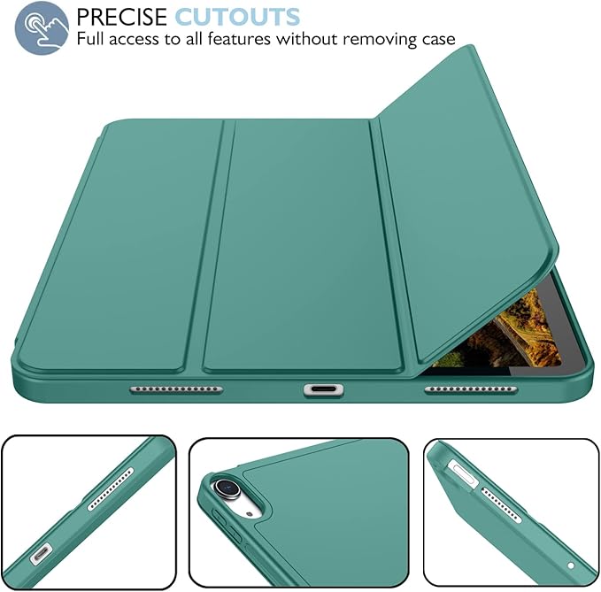 iMieet iPad Air 11 Inch Case M4/M3/M2(2026/2025/2024) iPad Air 5th/4th Generation Case 2022/2020 10.9 Inch with Pencil HolderTrifold Stand Smart Case with Soft TPU Back(Forest Green)