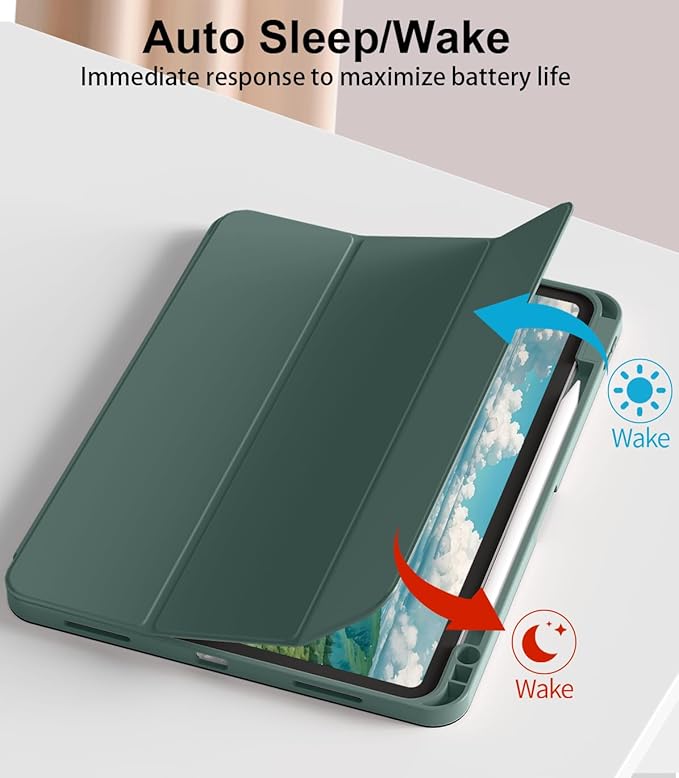 for iPad Pro 12.9 Case (6th/5th/4th/3rd Generation 2022/2021/2020) &amp ipad Air 13 inch case (M3 2025/M2 2024) with Pencil Holder Smart Slim Trifold Stand Case with Soft TPU Back (Dark Green)
