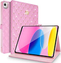 for iPad 10.2 Case 9th/8th/7th Generation (2021/2020/2019) Crown Bling Diamond Cute Elegant PU Leather Smart Auto Sleep/Wake Stand Shockproof Protective Case for Apple iPad 10.2 inch (Pink)