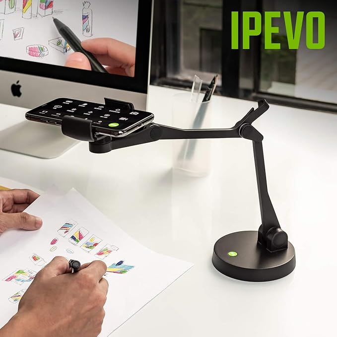 IPEVO Uplift Multi-Angle Arm for Smartphones Multi-Jointed Phone Holder for Visual Communication and Presentations Small Footprint Smartphone Stand for Remote Work and Distance Learning.