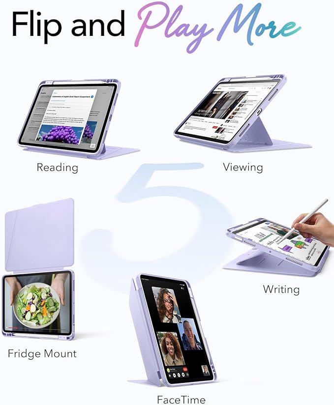 ESR for iPad Air 11 Inch Case M4/M3/M2 (2026/2025/2024) iPad Air 5th/4th Gen Case (2022/2020) Vertical Stand Cover Multi Stand Angles Ultra-Stable Cover with Pencil Holder Flip Series Purple