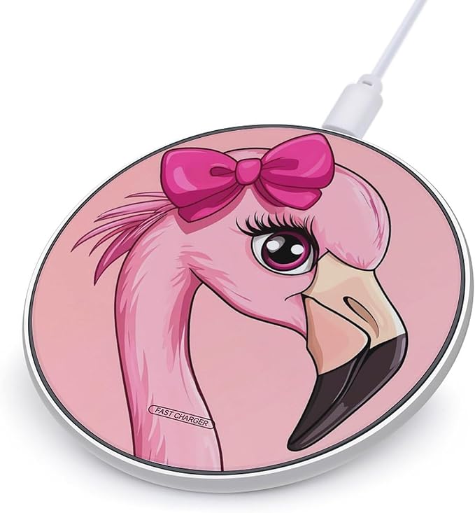 Cartoon Flamingo Wireless Charger Anti-Slip Wireless Charging Pad Slim Charger Mat for Men Women