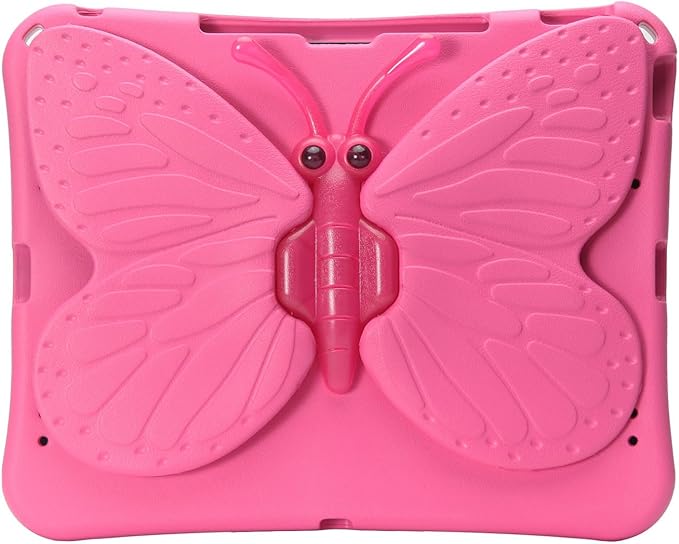 Butterfly Kids Case for iPad Air 13 Inch M3/M2 (2025/2024) iPad Pro 13 (M4) 2024 iPad Pro 12.9 (2022/2021/2020/2018) 3D Cartoon EVA Foam Shockproof Stand Cover for Girls - Magenta