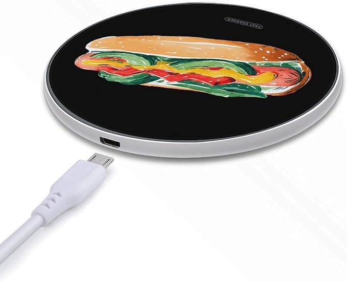 Chicago Hot Dogs Fast Portable Charger 10W Funny Graphic Phone Charging Pad with USB Cable