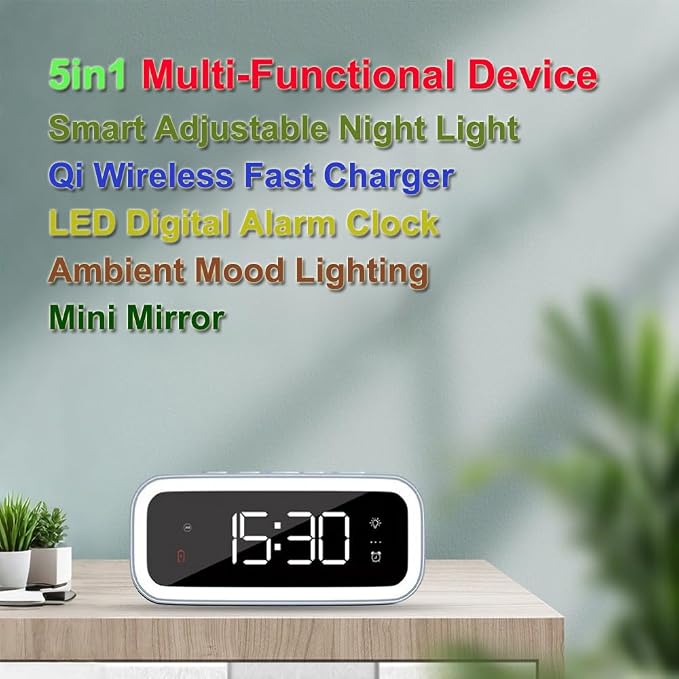 Wireless Charger Alarm Clock Qxf-805 White