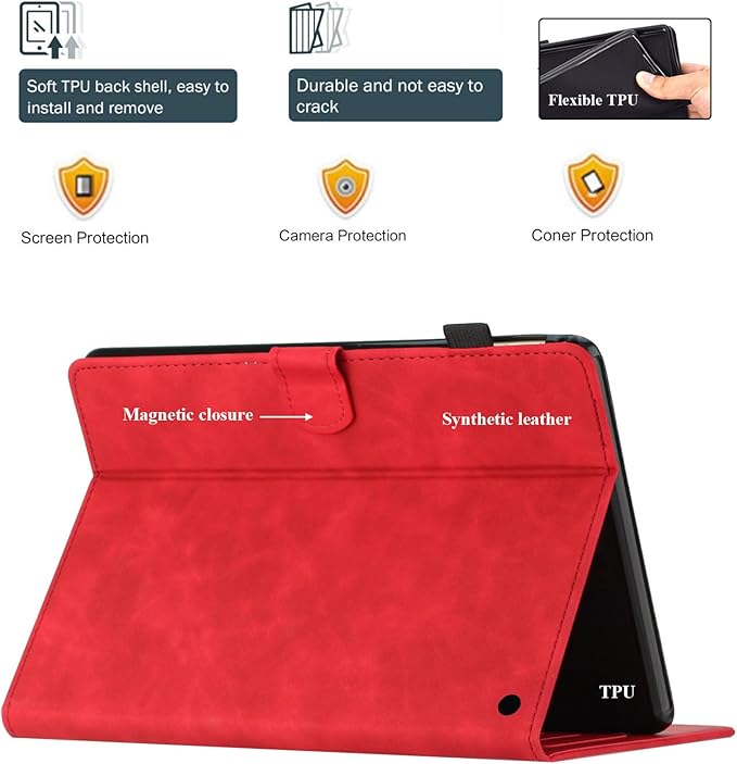 Case for Amazon Kindle Fire HD 8 &amp Fire HD 8 Plus (12th/10th Generation 2024/2022/2020) 8 with Stand/Pencil Holder [Auto Sleep/Wake]UUcovers Embossed Magneic Smart Folio Cover Red Butterfly
