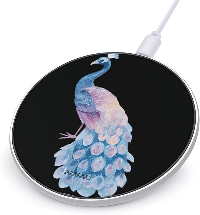 Peacock Watercolor Phone Charger Magnetic Charging Pad Anti-Slip with USB Cable