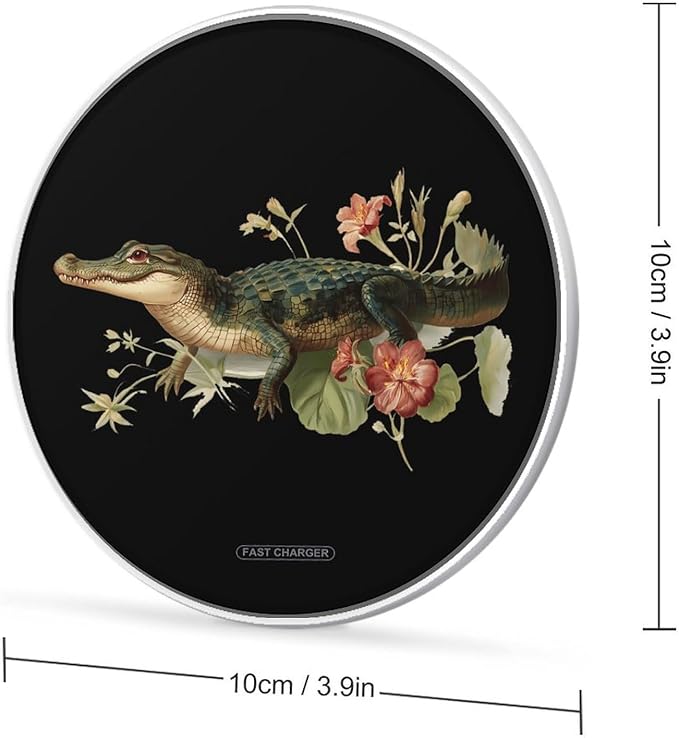 Crocodile Botany Flower Fast Portable Charger 10W Funny Graphic Phone Charging Pad with USB Cable