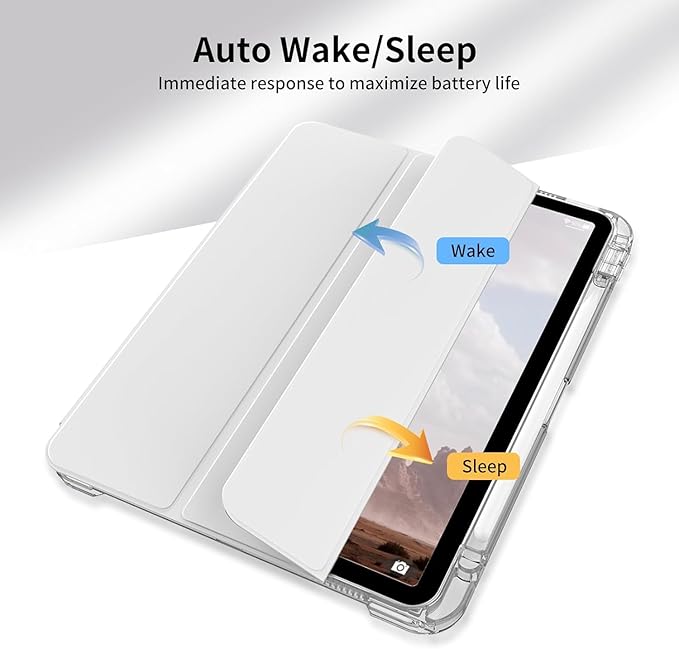 Case for iPad Air 13 Inch M3/M2 (2025/2024) &amp Pro 12.9 Inch 6th/5th/4th/3rd Generation 2022/2021/2020/2018 with Pencil Holder 2 in 1 Detachable Trifold Sliding Cover with Clear Back Shell Gray