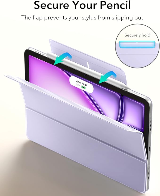ESR for iPad Air 13 Inch Case M4/M3/M2 (2026/2025/2024) iPad Pro 12.9 Case Powerful Magnetic Attachment Slim Trifold Stand Case Supports Pencil Pro &amp Pencil (USB-C) Rebound Series Light Purp