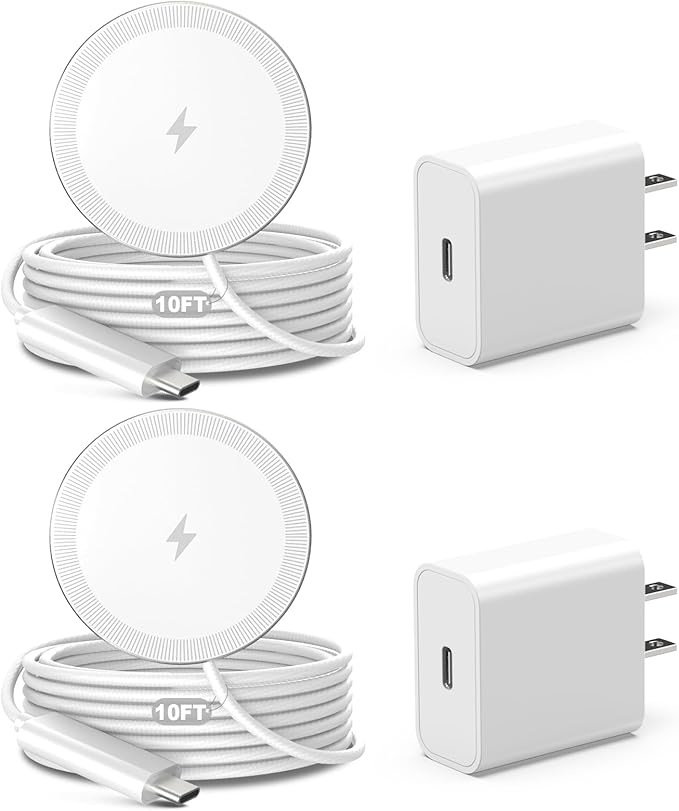 10FT Magnetic Wireless Charger Charging Pad - 15W Qi Fast Phone Charger Puck for Apple iPhone 17 16 15 14 13 12 Series &amp AirPods 4 3 2 Pro Phone Charging Pad with Plug for Desk &amp Travel 2Pac