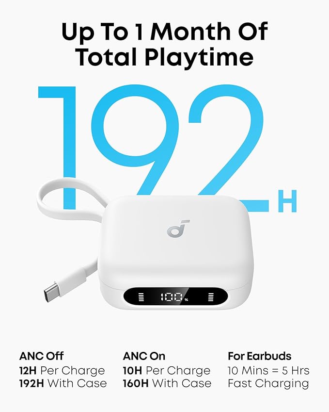 Soundcore P41i by Anker Adaptive Noise Cancelling Earbuds with Portable Phone Charger Only for USB-C Charging 12H Playtime 192H with Case 6-Mic AI Clear Calls IPX5 Wireless Bluetooth Earbuds