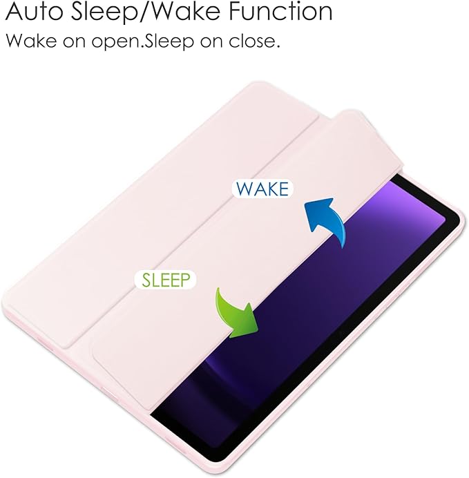 for Samsung Galaxy Tab S10 Lite/ S10 FE/ S9 FE 10.9 Inch Tri-Fold Smart Tablet Case with Pen Holder Shockproof Protective Cover W Transparent Back Shell Auto Wake/SleepPink
