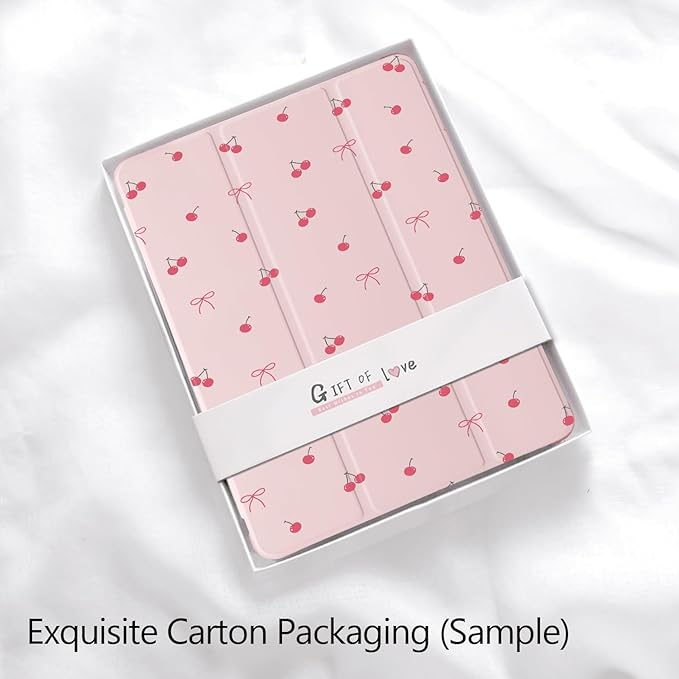 Cute Kawaii Cherry Bow for iPad Air5/Air4 Case with Pencil Holder Auto Sleep/Wake Pink Leather Soft TPU Back Cover for iPad 10.9 Inch 2022/2020