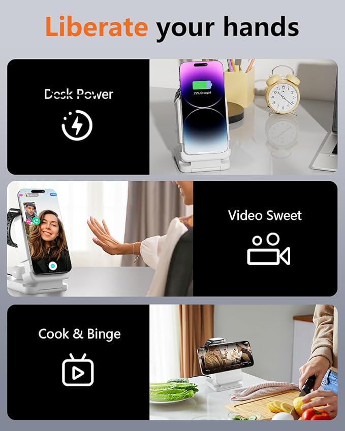 3 in 1 Foldable Wireless Charger 15W Qi2 Magnetic Charger Stand for iPhone &amp Samsung Apple Watch &amp Galaxy Watch AirPods &amp Galaxy Buds Travel-Friendly 25W PD Adapter Included