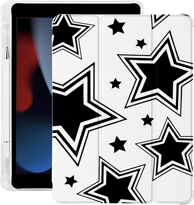 Cute Kawaii Y2K Star for iPad 7th/8th/9th Generation Case with Pencil Holder Auto Sleep/Wake Leather Soft TPU Back Cover for iPad 10.2 Inch 2019/2020/2021