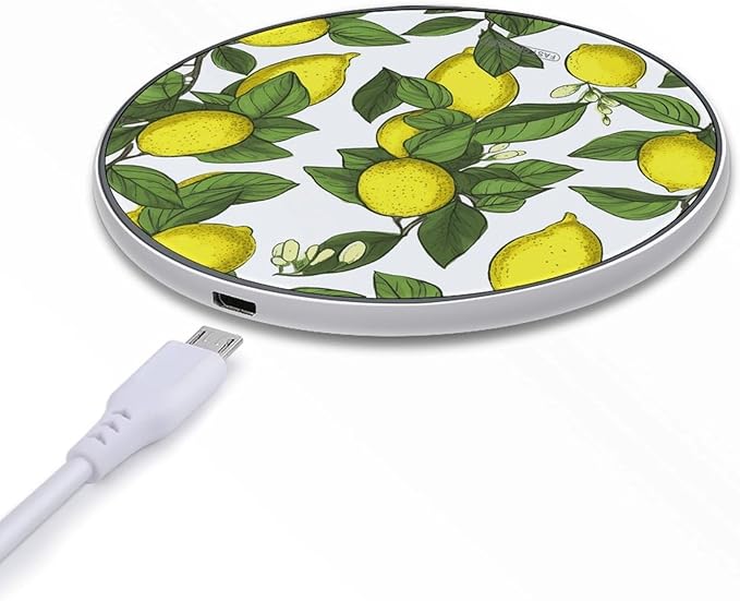 Yellow Fresh Lemons Wireless Charger Fast Wireless Charging Pad with USB Cable 10W Anti-Slip Magnetic Wireless Charger Portable Slim Charger Puck Travel Charging Station