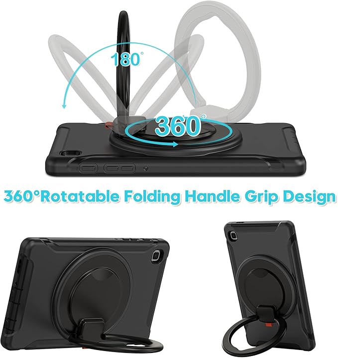 Shockproof Case for Samsung Galaxy Tab A7 Lite 8.7 Tablet Techcircle Rotating Stand Handle Heavy Duty Bumper Hybrid Cover Protective Case for Galaxy Tab A7 Lite (2021) SM-T220/T225 Black