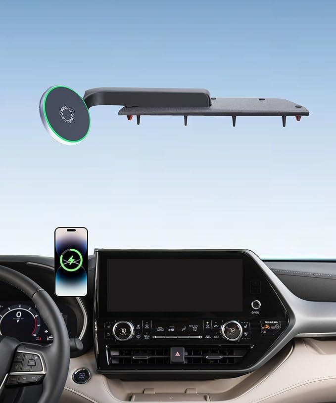 Car Phone Holder for 2020-2026 Toyota Highlander Accessories 15W Fast Wireless Charger Magnetic Cell Phone Mount Hands-Free 360 Degree Rotation Dashboard Original-Size Replacement Model