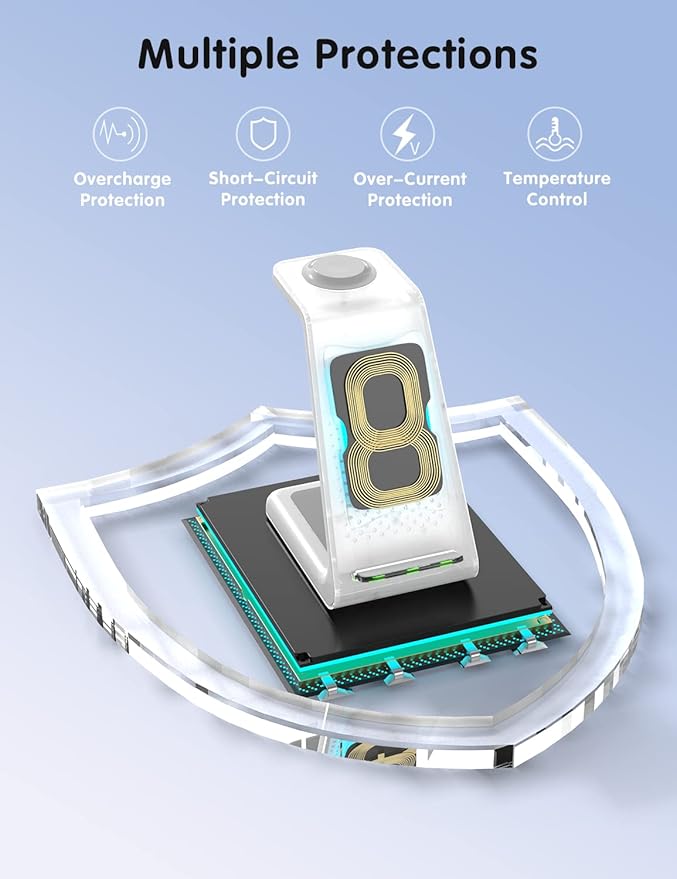 Charging Station for iPhone and Apple Watch: 3 in 1 Wireless Phone Charger Stand for iPhone 17 16 15 14 13 12 11 Pro Max &amp AirPods Bedside Nightstand Docking