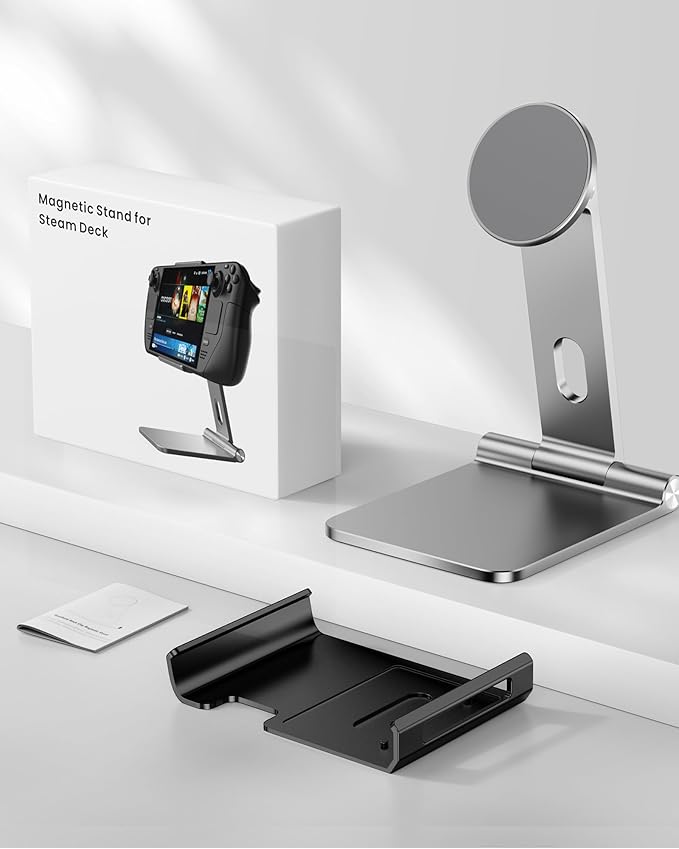 Antank Foldable Magnetic Stand Compatible with Steam Deck &amp Mag-Safe Portable iPhone Stand Holder for Desk Aluminum Alloy Adjustable Phone Stand for Steam Deck/OLED iPhone 17/16/15/14/13/12