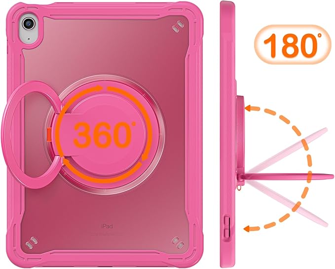 Batianda Ultimate Protective Case for New iPad 11th Generation 11 inch 2025 A16 Chip Sturdy Rugged Shockproof Silicone Tablet Cover with 360° Rotatable Ring Kickstand &amp Pencil Holder Pink