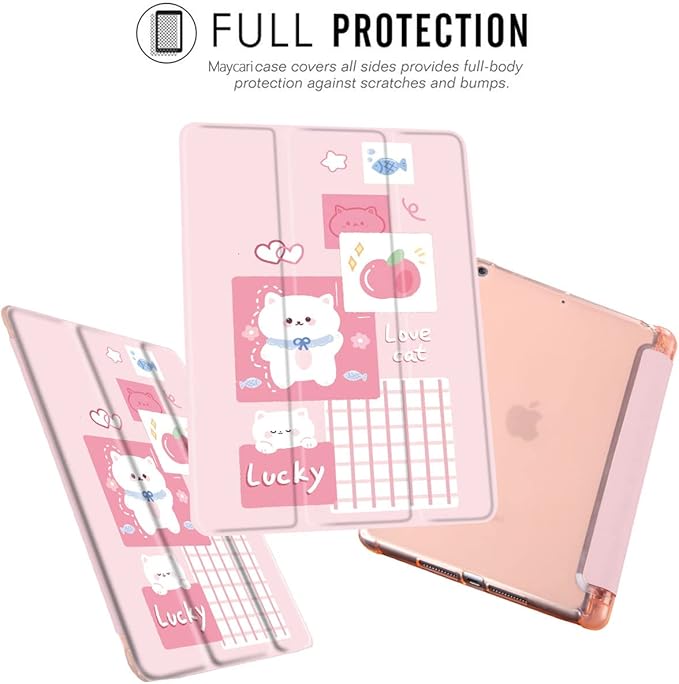 MAYCARI Splicing Lucky Cat Case for iPad Pro 11 Inch Case 2022/2021/2020 with Pencil Holder Cute Animal iPad Pro 4th/3rd/2nd Generation Protective Case with Soft TPU Back