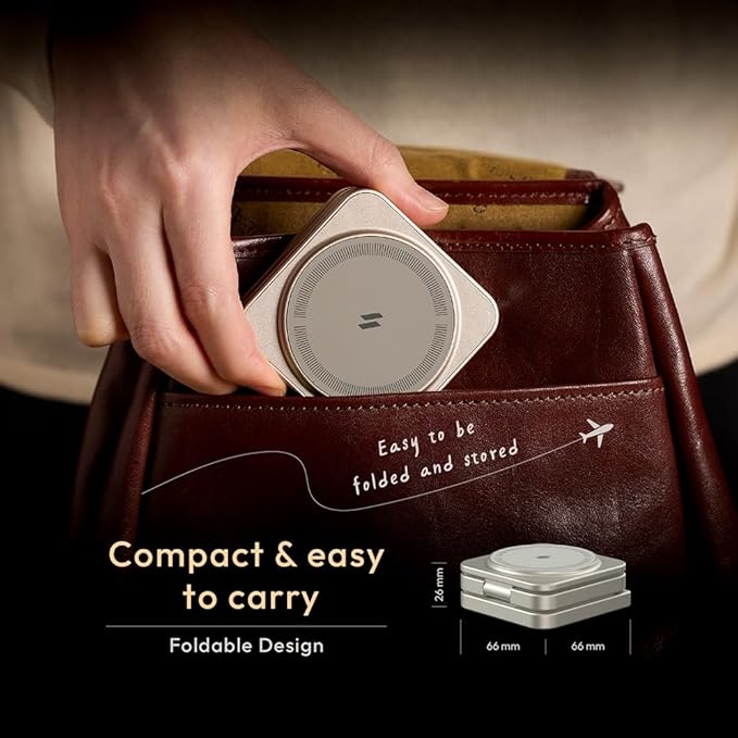 ADAM elements Mag 3 Pro Qi2 3-in-1 Foldable Travel Charging Station 15W Fast Wireless Charger for iPhone 17 16 15 14 13 12 Apple Watch &amp AirPods Compact Magnetic Dock for Desk &amp Travel (Tit