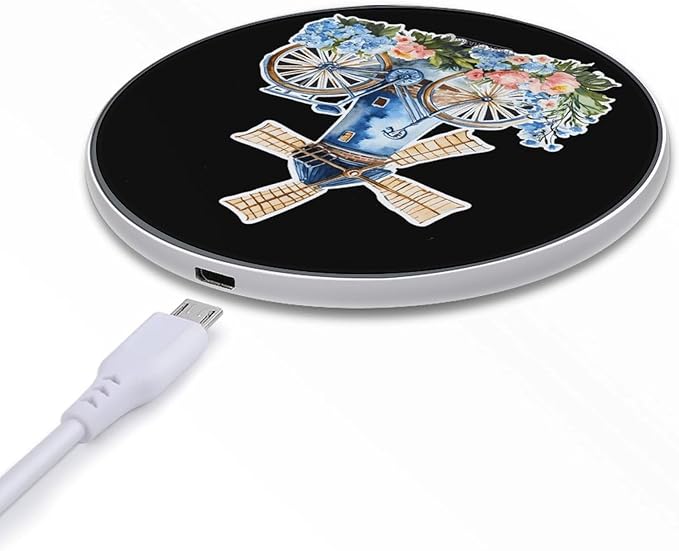 Dutch Windmill Bike Flowers Phone Charger Magnetic Charging Pad Anti-Slip with USB Cable