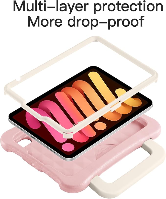 Kids Case for iPad mini 7 (A17 Pro) 2024 /iPad Mini6 2021 Light Weight Heavy Duty/Shockproof/Drop Proof with Handle/Kickstand Child Friendly Cover for iPad mini 7th/6th Gen 8.3inch (Pink)