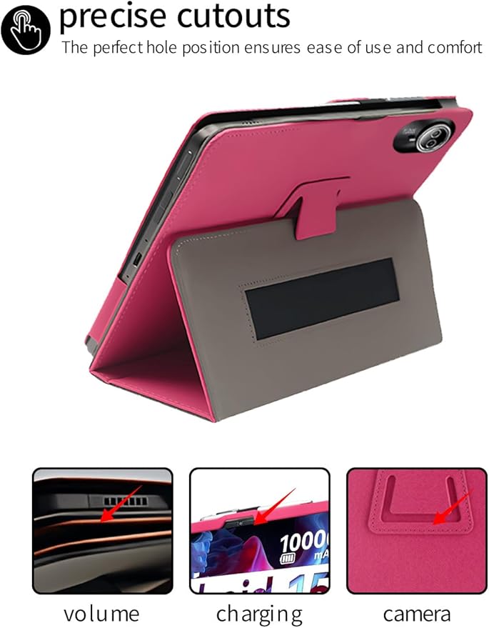 for Urao G140L 2025 14 Inch Android Tablet CaseBOVUGAC Folding Stand Protective Cover with Pencil Holder and Wrist StrapFull Protection Premium PUScratch Resistant(Rose Red)