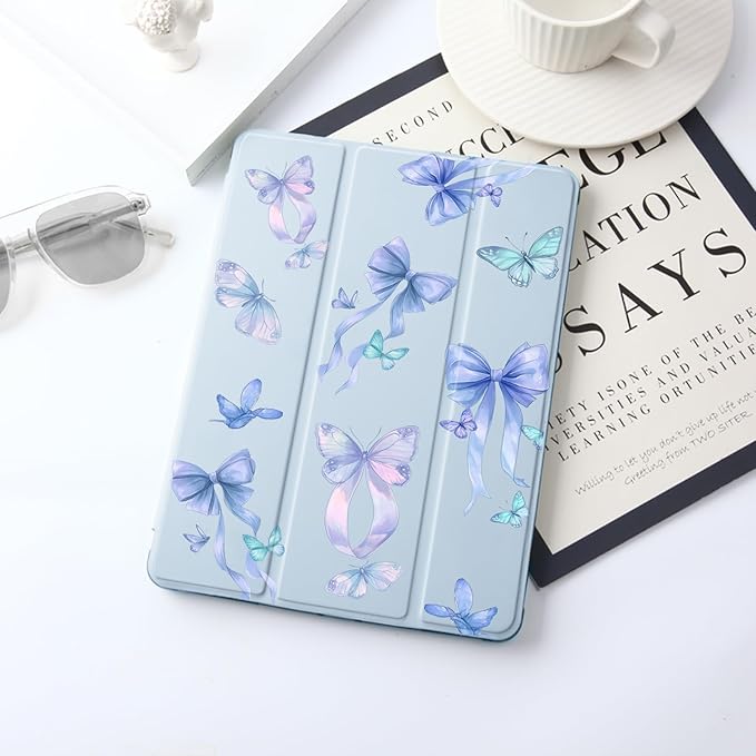 JOYLAND Blue Pad Case for iPad 10th Generation Case 10.9 Inch 2022with Pencil Holder-Auto Wake/SleepBlue Butterfly Pattern Anti-Scratch Shockproof Premium Folio Stand Case for 10.9 inch case