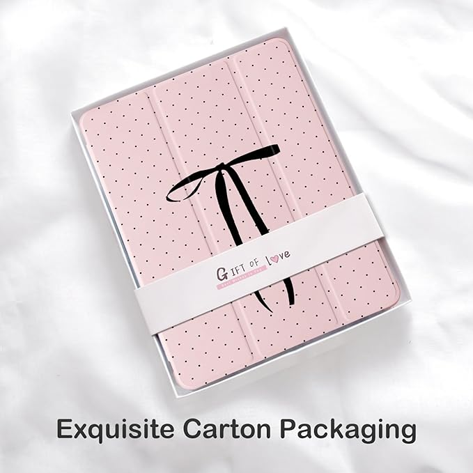 Cute Polka Dot Ribbon Bow for iPad Pro 11 Inch Case (M5/M4) 2025/2024 with Pencil Holder Auto Sleep/Wake Pink Leather Soft TPU Back Cover