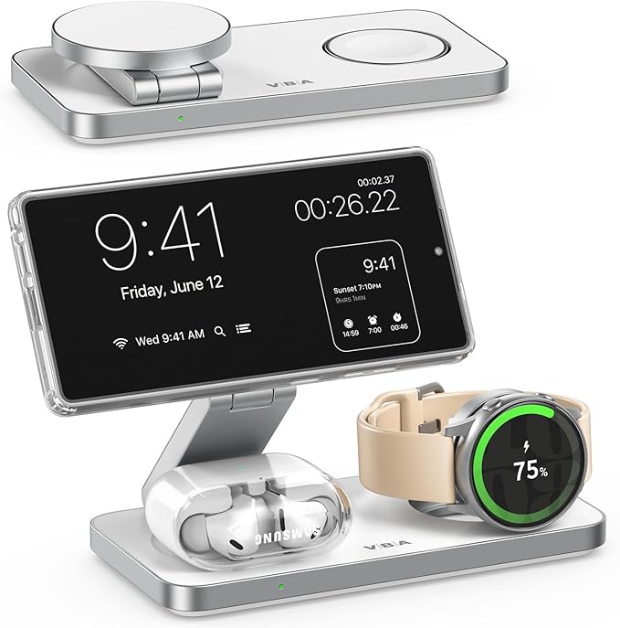 3 in 1 Foldable Magnetic Wireless Charging Station for Samsung Wireless Charger Stand for Galaxy S26 Ultra S25/S24 /Note 20/Flip 7/Fold 7 for Galaxy Watch Ultra/8/7/6Galaxy Buds 3/3 Pro