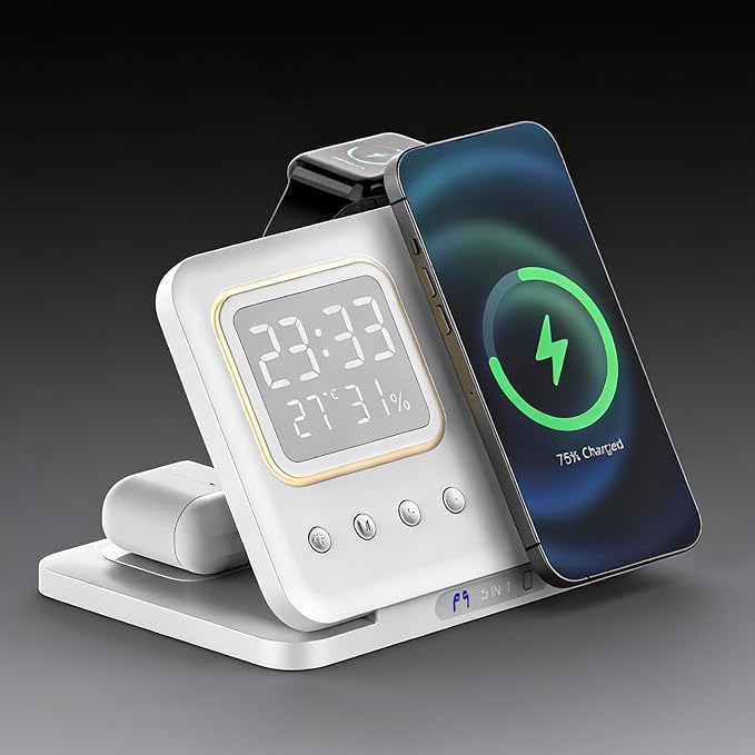 Wireless Charger Alarm Clock D15 White