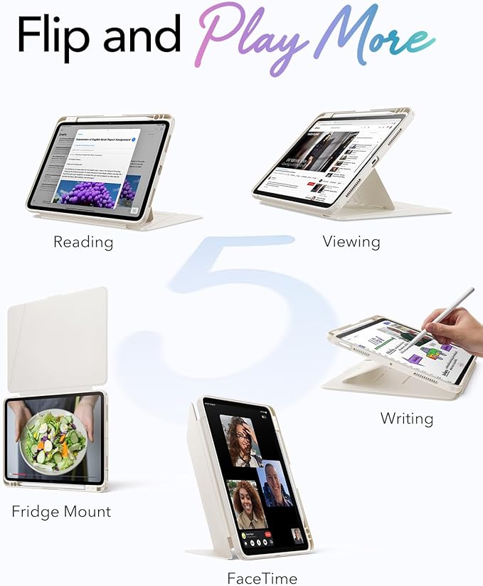 ESR for iPad Air 11 Inch Case M4/M3/M2 (2026/2025/2024) iPad Air 5th/4th Gen Case (2022/2020) Vertical Stand Cover Multi Stand Angles Ultra-Stable Cover with Pencil Holder Flip Series Starlight