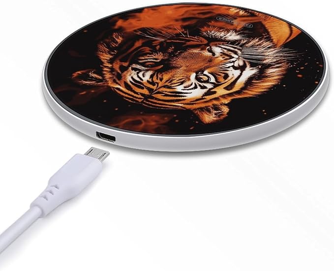 Tiger in Fire Wireless Charger Fast Wireless Charging Pad with USB Cable 10W Anti-Slip Magnetic Wireless Charger Portable Slim Charger Puck Travel Charging Station