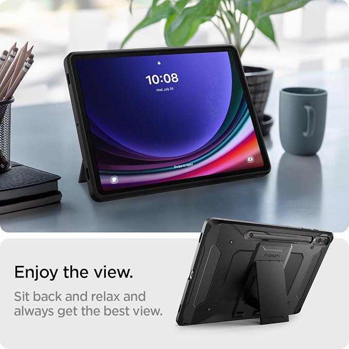 Spigen for Galaxy Tab S10+ Plus/S9+ Plus Case (2024/2023) Tough Armor Pro Protective Hard Shell with Kickstand and Built-in S Pen Holder Drop-Proof Dual-Layer Protection 12.4 Inch Black