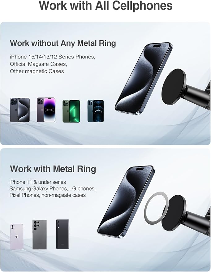 elitehood Magnetic Phone Clamp Mount Adjustable Phone Holder for Mic Stand/Music Stand/Golf Cart/Treadmill/Stroller/Shopping Cart/Stationary Bike iPhone Clamp Mount for Magsafe iPhone 16 15 14