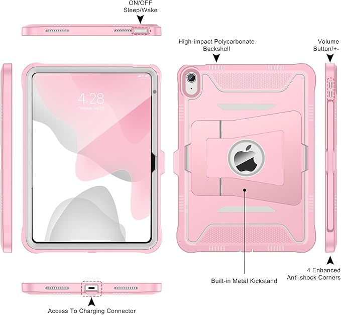 Soke Case for iPad (A16) 11th Generation 11-Inch 2025 /10th Generation 10.9-Inch 2022 with Screen Protector and Multi-Angle Kickstand Rugged Full Body Heavy Duty Protective Cover - Gray Pink