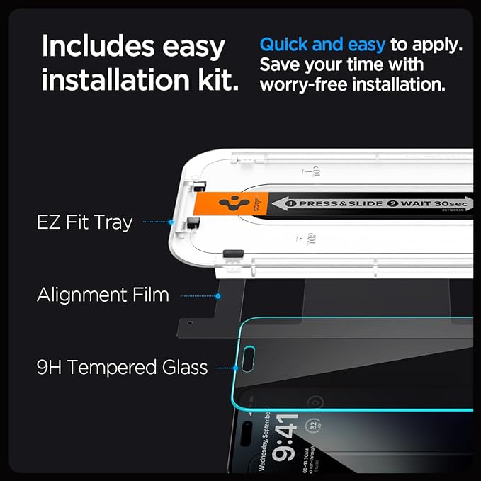Spigen Tempered Glass Screen Protector [GlasTR EZ FIT - Privacy] Designed for iPhone 15 Pro Max [Case Friendly] - 2 Pack