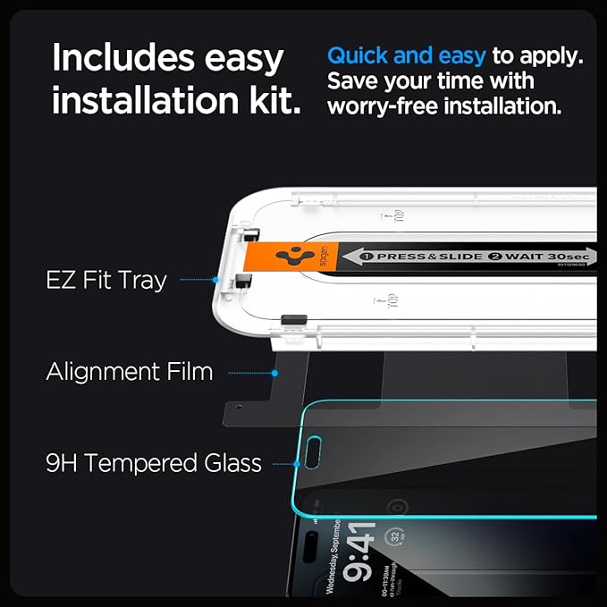 Spigen Tempered Glass Screen Protector [GlasTR EZ FIT - Privacy] Designed for iPhone 15 Pro [Case Friendly] - 2 Pack